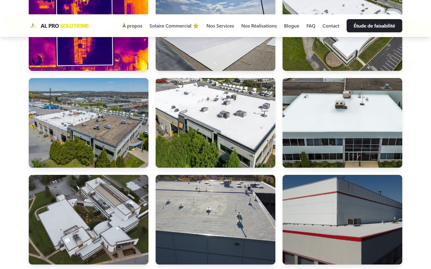 Project gallery on the AL Pro Solutions site showing completed roofing and solar installations.