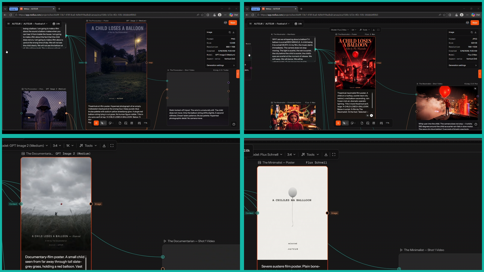 AUTEUR festival canvas grid showing six director groups in Melius