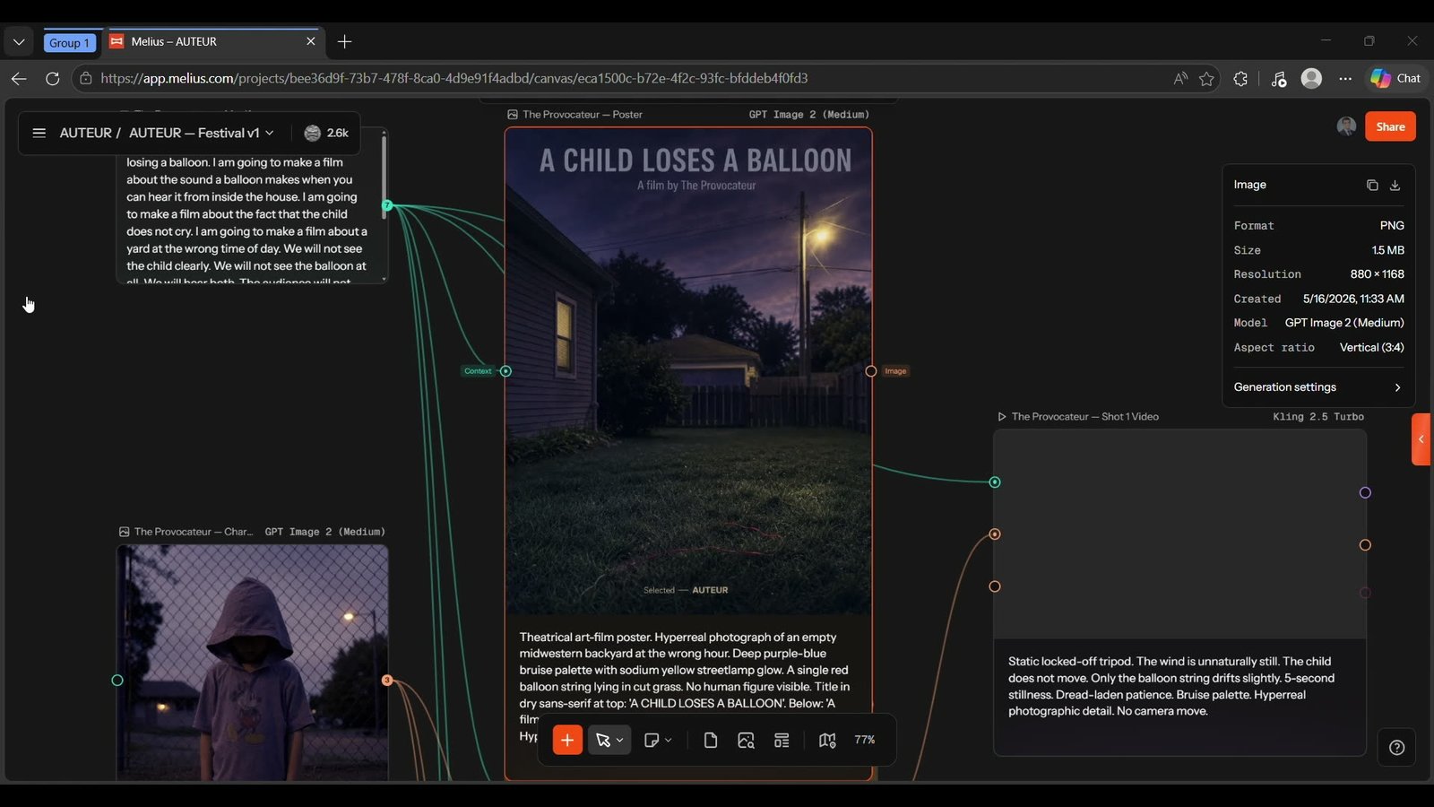 The Painter, Ghibli x Tarkovsky shot of a child with a red balloon