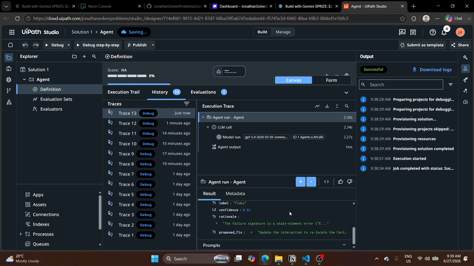 Same agent producing a flaky verdict on Cart_UI_012 with a proposed selector/synchronization fix
