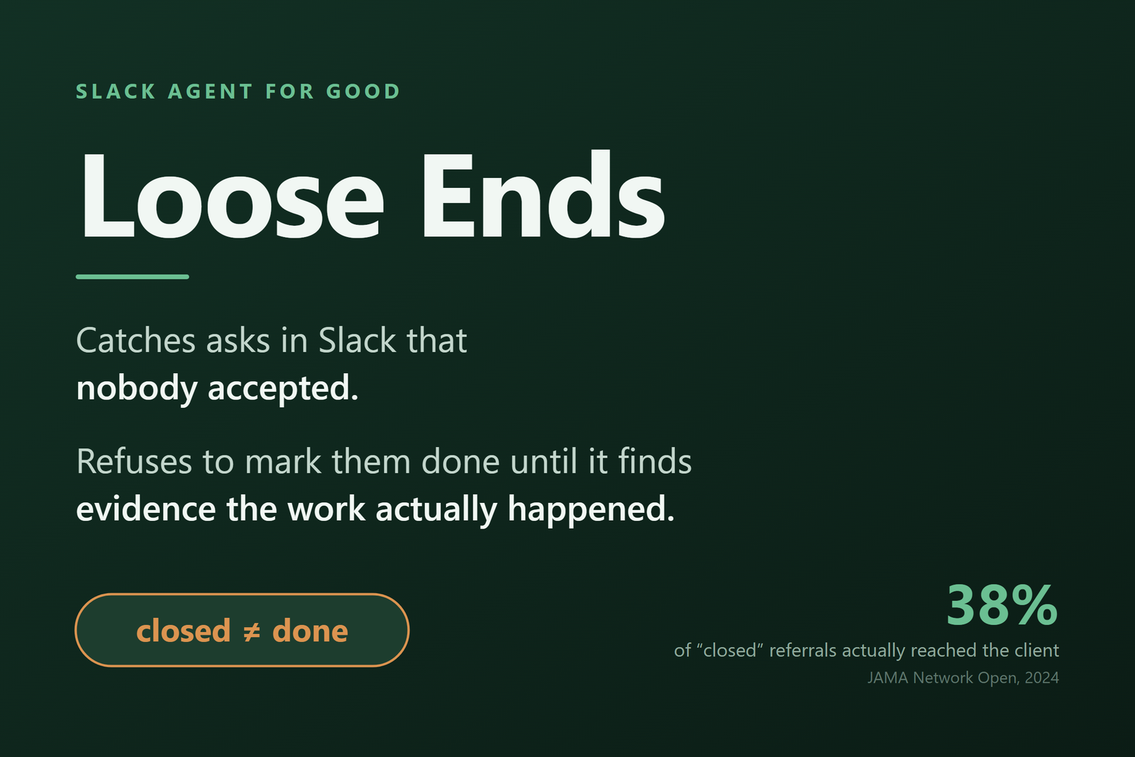 Loose Ends: The Slack Agent That Refuses to Close a Loop Until It Sees Evidence
